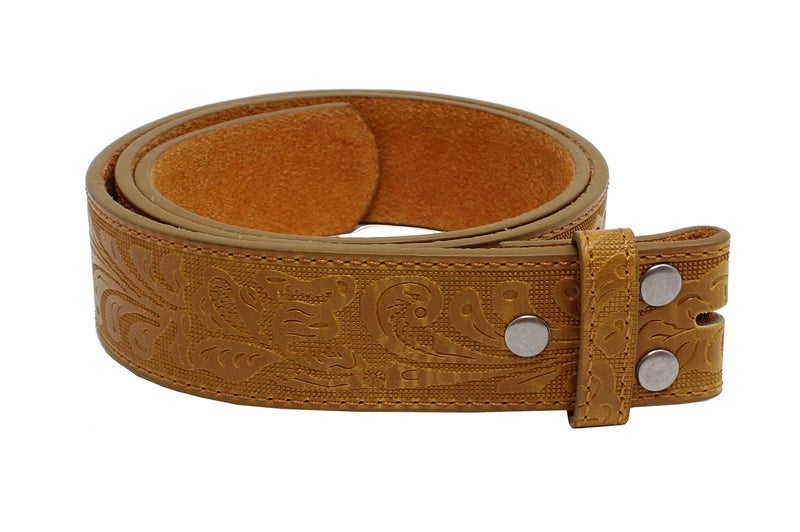 BC Belts Western Leather Belt Strap - 1.5â€ Wide Embossed Scrollwork for Men & Women Cowboy/Cowgirl (Tan-L) - Image 2